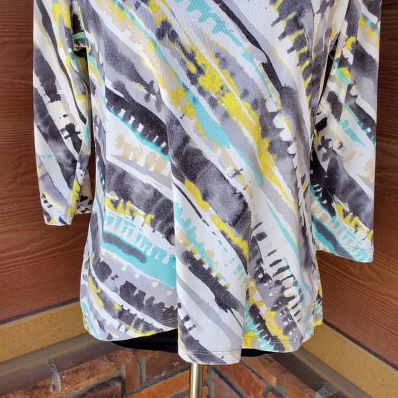 Alia Women's Colorful Stretchy 3/4 Sleeve Blouse Top Size Petite Small PS NWOT - Picture 10 of 14